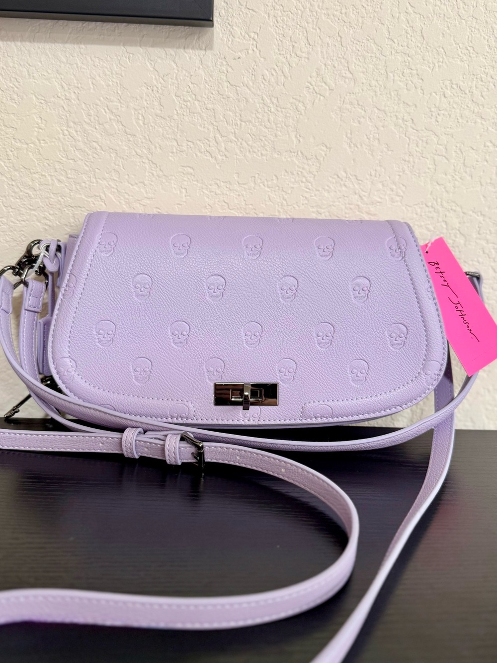 Betsey Johnson XOMARCI Lavender Skull Embossed Crossbody Shoulder Bag